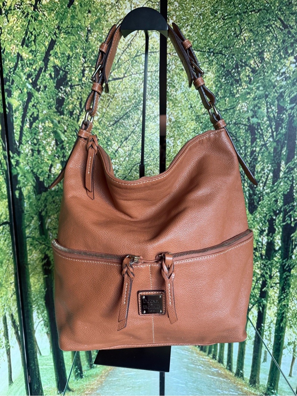 Dooney & Bourke Dillen Zipper Pocket Sac Tan Pebbled Leather Hobo Shoulder Bag